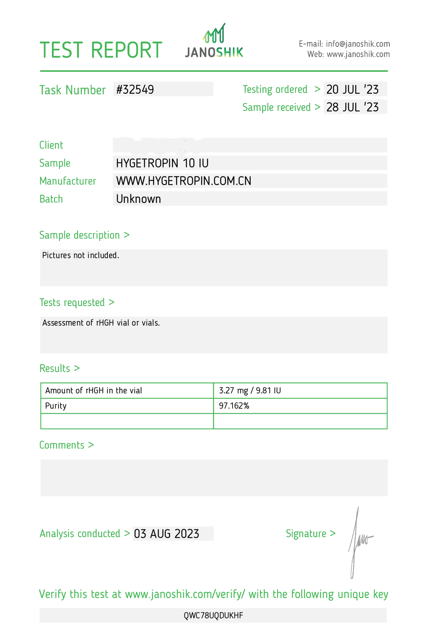 Hygetropin 100 IU (USA) Pharmaceutical